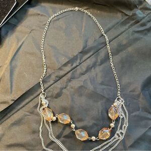 Silvertone and Light Brown Crystal Necklace